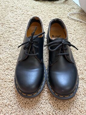 Dr. Martens Black Leather 3-Eye Oxford with Yellow Stitching